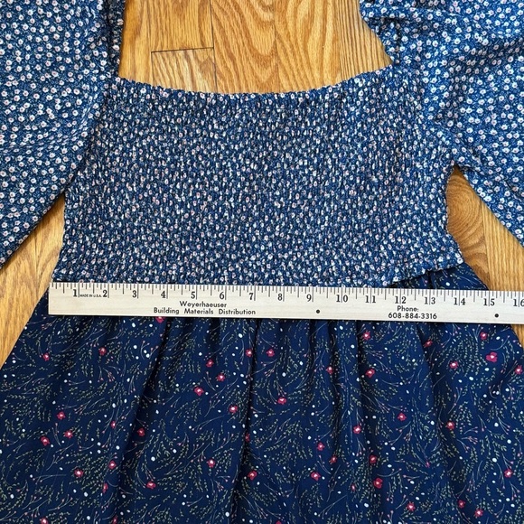 Umgee Women’s Blue Floral Smocked Long Sleeve Square Neck Dress Size Small - Picture 13 of 15
